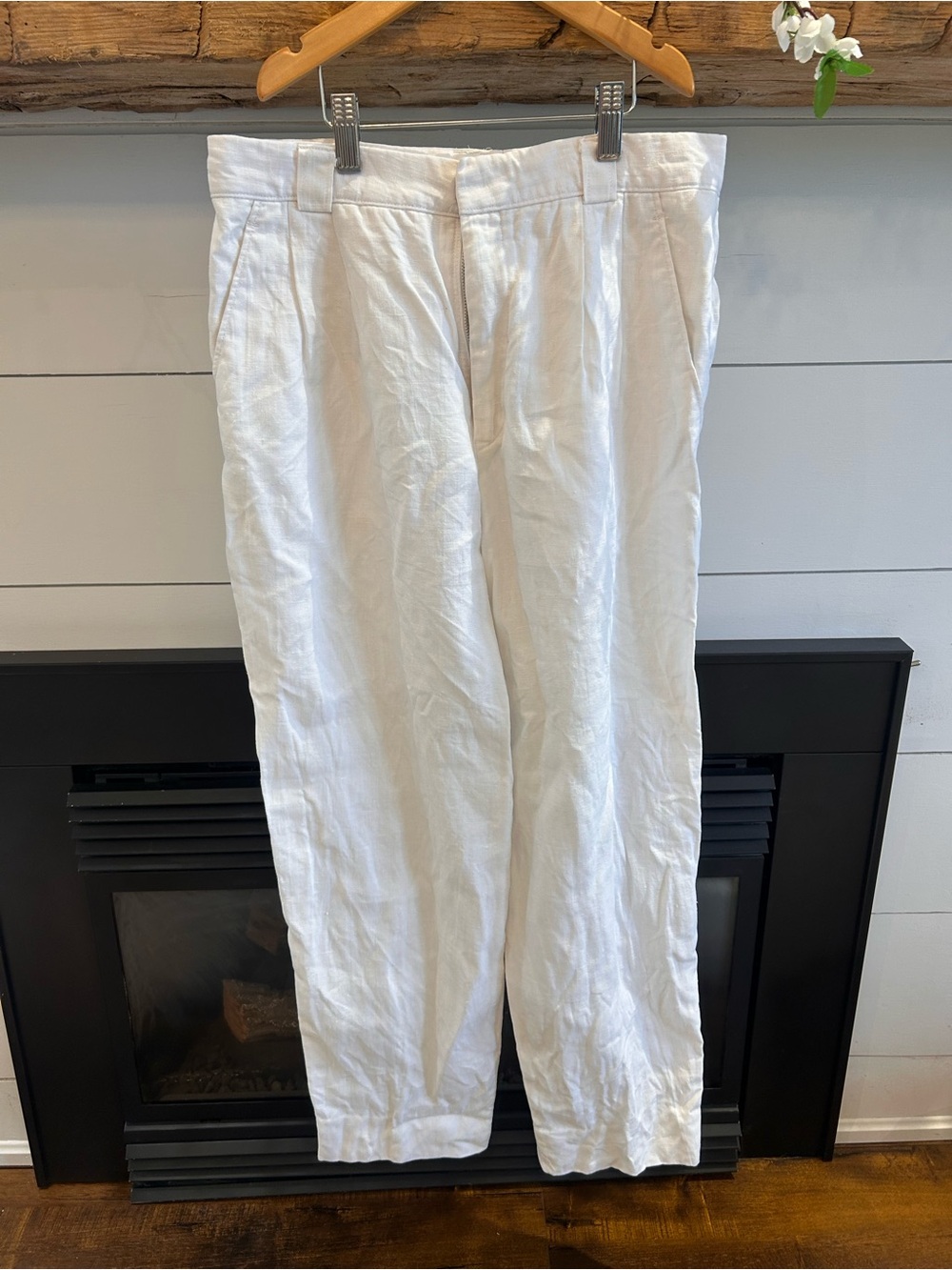 White Cropped Linen-Blend Ankle Pants